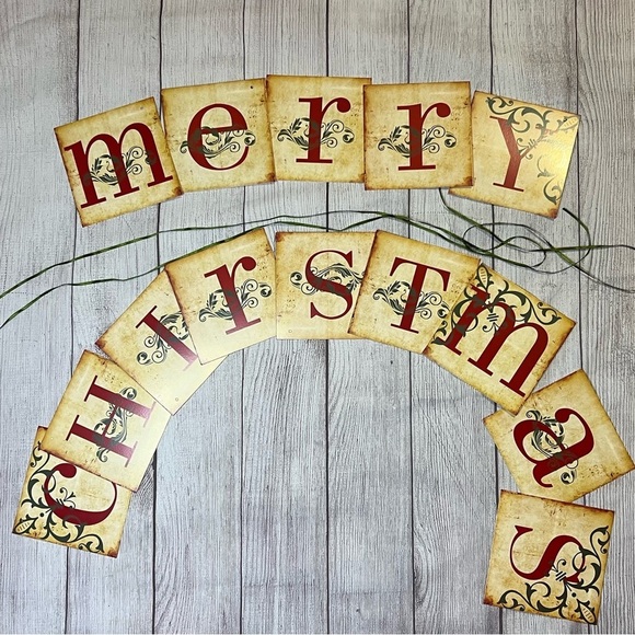 None Other - Merry Christmas Banner NWOT Heavy Cardstock w/ 118” Forest Green Ribbon